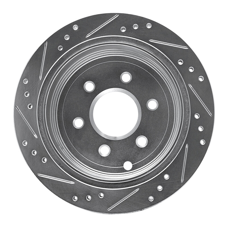 Nissan Frontier Brake Rotor (1) - Rear Right - R1 Concepts - Drilled & Slotted - Silver - `05-`25